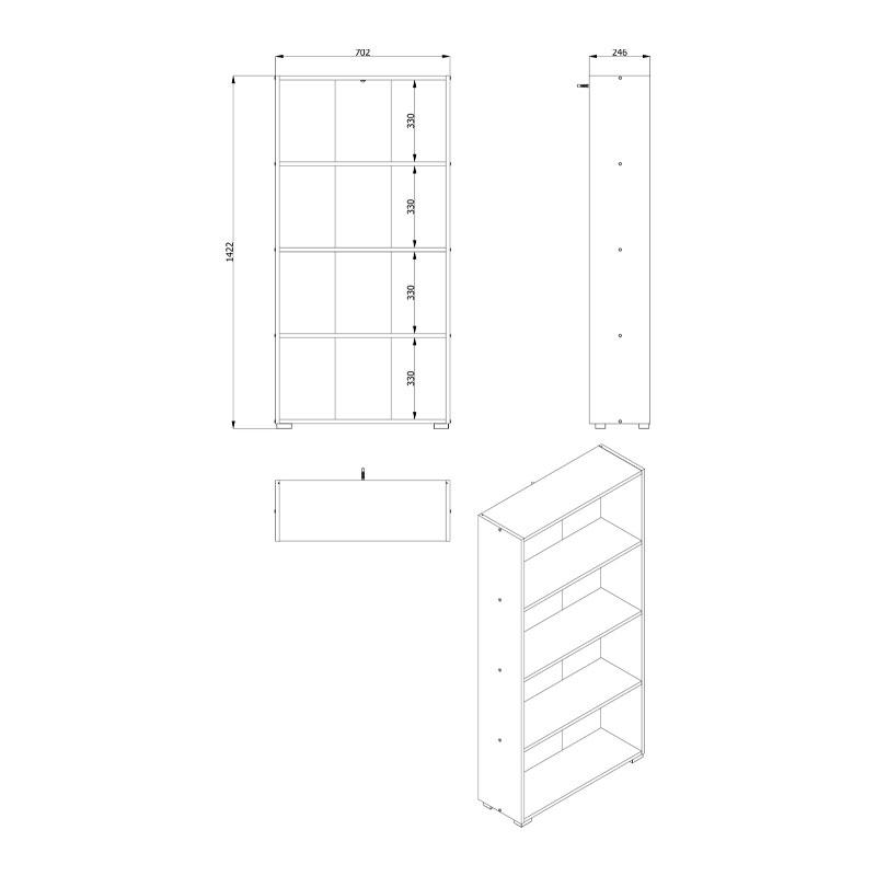 ΒΙΒΛΙΟΘΗΚΗ TOMAR 4 GREY OAK 70x24,5x142εκ