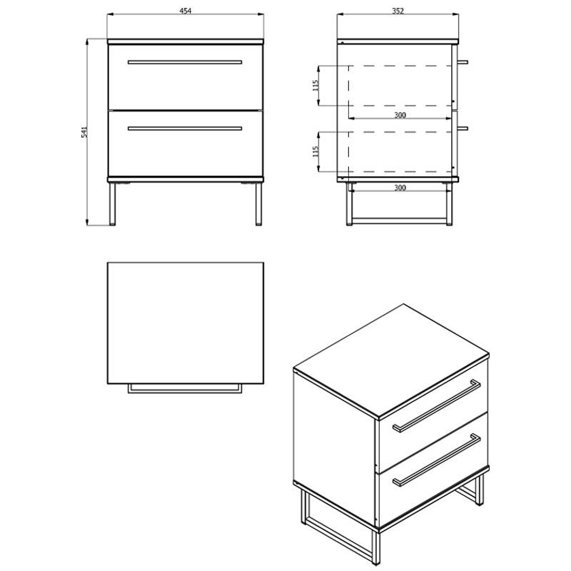 ΚΟΜΟΔΙΝΟ SARDINIA NO2F ARTISAN OAK / ΜΑΥΡΟ 45.5x35x54εκ