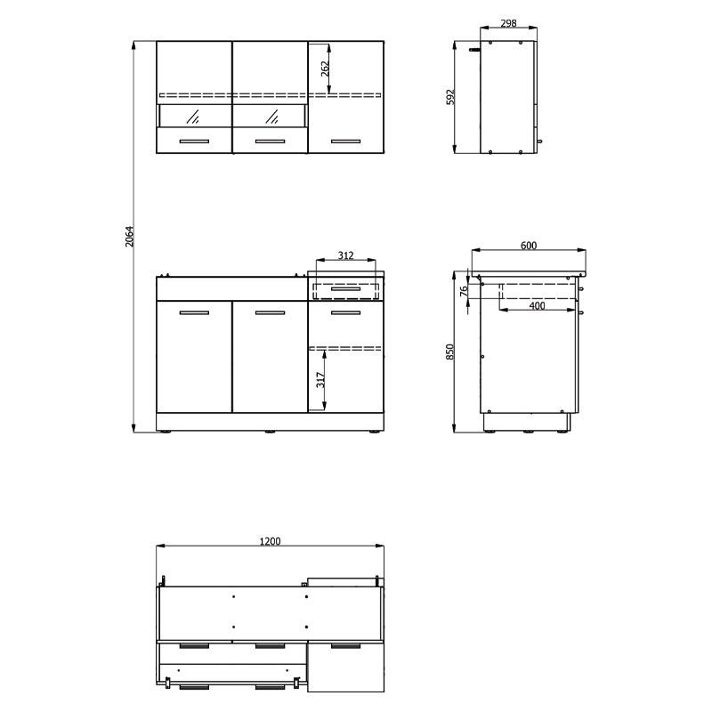 ΚΟΥΖΙΝΑ DALILA 120 GREY OAK / ΛΕΥΚΟ 120x51,5x206,5εκ
