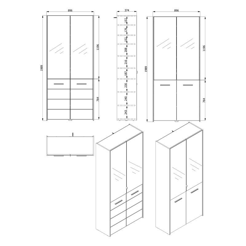 ΠΑΠΟΥΤΣΟΘΗΚΗ ΜΕ ΚΑΘΡΕΦΤΗ MENORCA 2K 2OG GREY OAK 89,5x37,5x199εκ