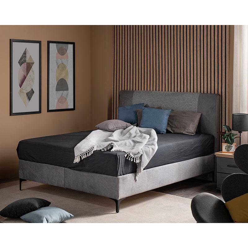 ΔΙΠΛΟ ΚΡΕΒΑΤΙ DUE BLISS ΜΕ ΑΠΟΘΗΚΕΥΤΙΚΟ ΧΩΡΟ ΓΚΡΙ-ΑΝΟΙΧΤΟ ΓΚΡΙ ΧΡΩΜΑ ΥΦΑΣΜΑΤΟΣ 165x209x115εκ