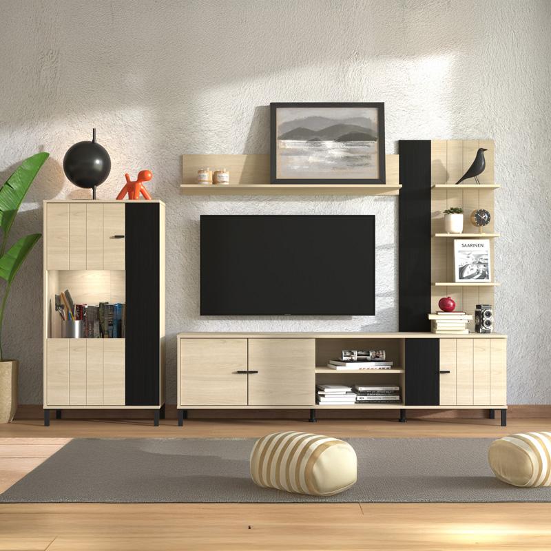 ΚΕΝΤΡΟ ΨΥΧΑΓΩΓΙΑΣ-ΣΥΝΘΕΣΗ CAMARGUE OAK-BLACK OAK 263x40x167εκ