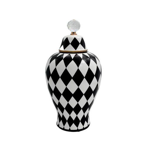 ΚΕΡΑΜΙΚΟ ΒΑΖΟ ΜΕ ΚΑΠΑΚΙ Fylliana FL4197 ΡΟΜΒΟΥΣ ΜΑΥΡΟ-ΛΕΥΚΟ ΧΡΩΜΑ 20x37εκ