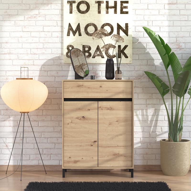 ΠΑΠΟΥΤΣΟΘΗΚΗ FLANNAN 2K1F2V ARTISAN OAK/ΜΑΥΡΟ MATT ΧΡΩΜΑ 80x40x110εκ