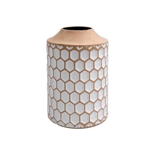 ΜΕΤΑΛΛΙΚΟ ΕΠΙΤΡΑΠΕΖΙΟ ΔΙΑΚΟΣΜΗΤΙΚΟ ΒΑΖΟ Fylliana FL363 ΜΠΕΖ-ΛΕΥΚΟ ΧΡΩΜΑ 20x30εκ