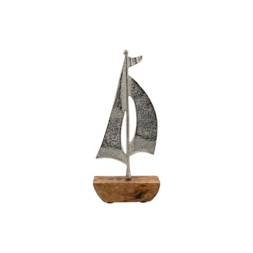 ΔΙΑΚΟΣΜΗΤΙΚΟ ΑΛΟΥΜΙΝΙΟΥ Fylliana Boat 1826 ΜΕ ΞΥΛΙΝΗ ΒΑΣH ΑΣΗΜΙ ΧΡΩΜΑ 13x4x30εκ