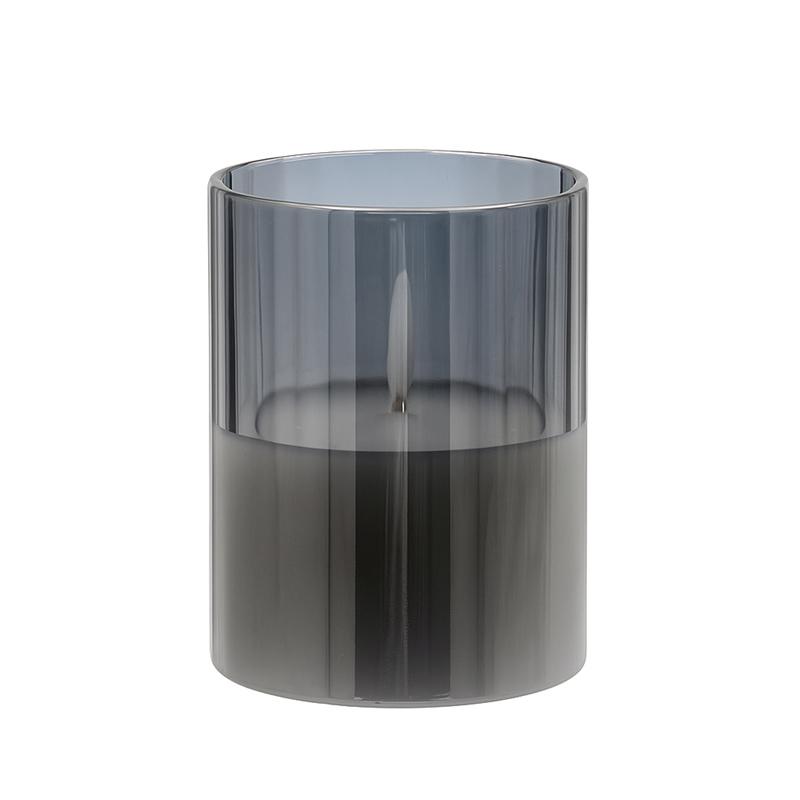 ΔΙΑΚΟΣΜΗΤΙΚΟ LED ΚΕΡΙ ΜΕ ΡΕΑΛΙΣΤΙΚΗ 3D ΦΛΟΓΑ Fylliana FL7513 ΣΕ ΓΥΑΛΙ ΧΡΩΜΑ SMOKY 8x8x13εκ