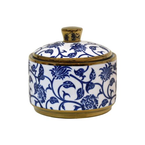 ΚΕΡΑΜΙΚΟ ΔΟΧΕΙΟ ΜΕ ΚΑΠΑΚΙ Fylliana FL22960 ΜΠΛΕ-ΛΕΥΚΟ-ΧΡΥΣΟ ΧΡΩΜΑ 13x13εκ