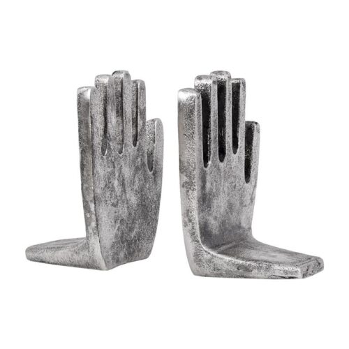 ΣΕΤ 2 ΒΙΒΛΙΟΣΤΑΤΕΣ ΜΕΤΑΛΛΙΚΟΙ "Χέρια" Fylliana FL76638 ΑΣΗΜΙ ΑΝΤΙΚΕ ΧΡΩΜΑ 11x9x15εκ