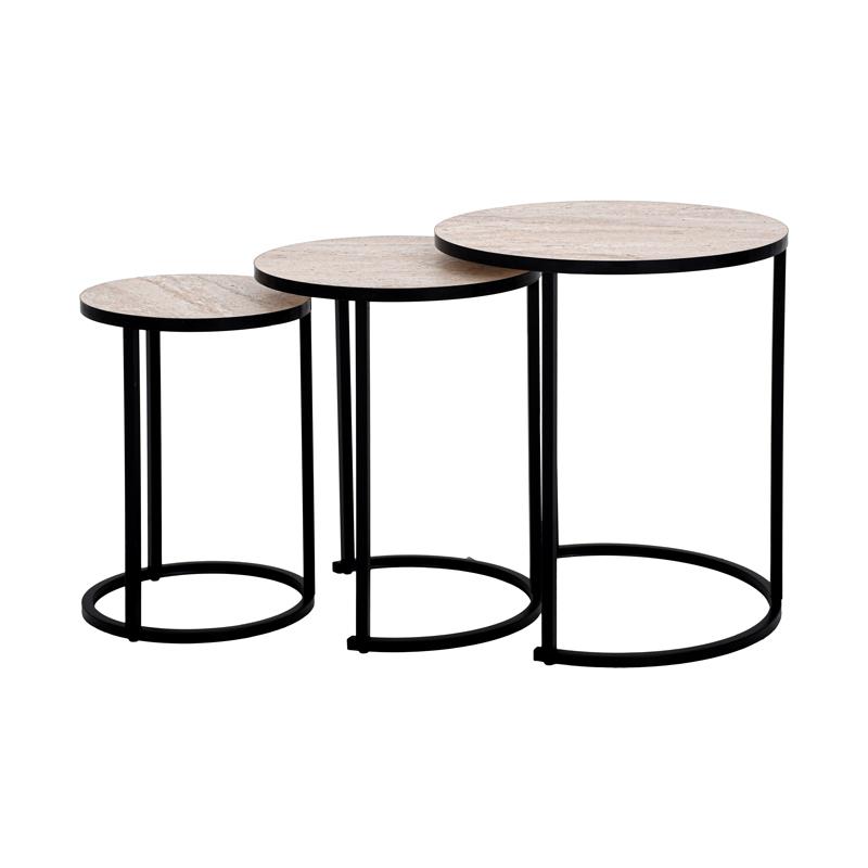 ΣΕΤ 3 ΤΕΜ ΤΡΑΠΕΖΑΚΙΑ Fylliana FL42 ΜΠΕΖ ΜΕ ΜΕΤΑΛΛΙΚΗ ΜΑΥΡΗ ΒΑΣΗ 46x38x30εκ