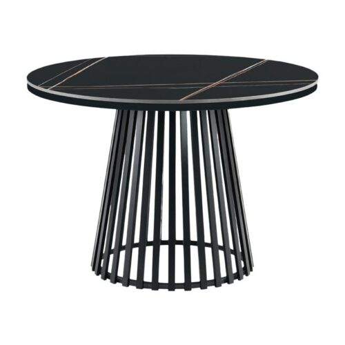 ΣΤΡΟΓΓΥΛΟ ΤΡΑΠΕΖΙ ΤΡΑΠΕΖΑΡΙΑΣ Fylliana FL06 ΜΕ ΚΕΡΑΜΙΚΗ ΕΠΙΦΑΝΕΙΑ ΚΑΙ ΜΕΤΑΛΛΙΚΗ ΒΑΣΗ ΣΕ ΜΑΥΡΟ ΜΑΤ ΧΡΩΜΑ 110x75εκ