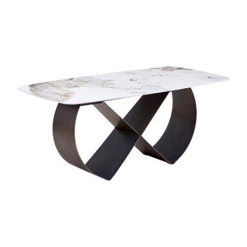 ΤΡΑΠΕΖΙ ΤΡΑΠΕΖΑΡΙΑΣ Fylliana FL0066 ΜΕ ΚΕΡΑΜΙΚΗ ΕΠΙΦΑΝΕΙΑ ΣΕ ΛΕΥΚΟ ΜΑΡΜΑΡΟ ΚΑΙ ΜΠΡΟΝΖΕ ΠΟΔΙΑ 180x90x75εκ