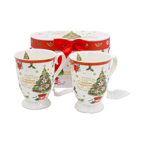 ΧΡΙΣΤΟΥΓΕΝΝΙΑΤΙΚΗ ΚΕΡΑΜΙΚΗ ΚΟΥΠΑ ΣΕΤ 2 ΤΕΜ ΣΕ ΚΟΥΤΙ Fylliana FL306612 ΛΕΥΚΟ-ΚΟΚΚΙΝΟ-ΠΡΑΣΙΝΟ 12x11εκ