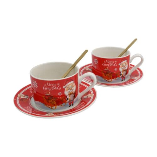 ΧΡΙΣΤΟΥΓΕΝΝΙΑΤΙΚΟ ΚΕΡΑΜΙΚΟ ΣΕΤ ΚΟΥΠΑ ΜΕ ΚΟΥΤΑΛΙ ΚΑΙ ΠΙΑΤΟ "SANTA CLAUS" Fylliana FL159 ΚΟΚΚΙΝΟ 8.5x11εκ