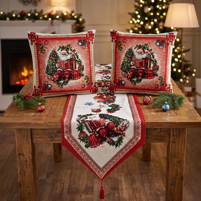 ΣΕΤ XMAS ΤΡΑΒΕΡΣΑ ΜΕ 2 ΜΑΞΙΛΑΡΙΑ FL632512 ΚΟΚΚΙΝΟ